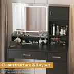 Roomfitters Vanity Desk with LED Lighted Mirror, Makeup Table with Drawers & Cabinet, Vanity Table with Storage