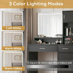 Roomfitters Vanity Desk with LED Lighted Mirror, Makeup Table with Drawers & Cabinet, Vanity Table with Storage