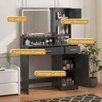 Roomfitters Vanity Desk with LED Lighted Mirror, Makeup Table with Drawers & Cabinet, Vanity Table with Storage