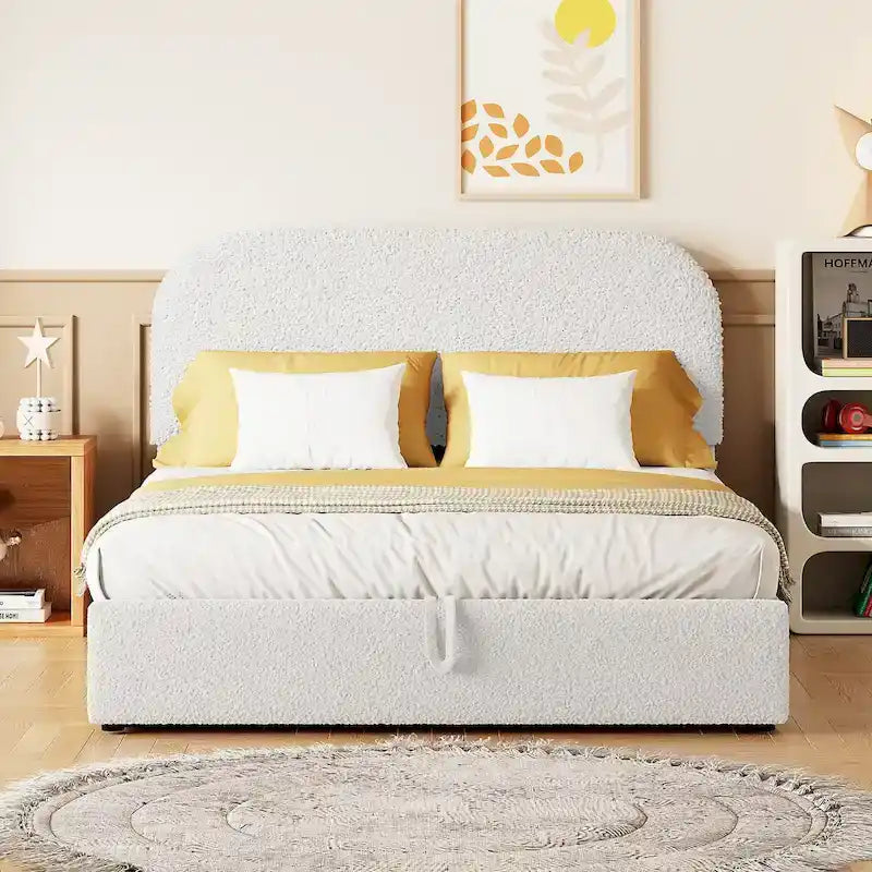 Elegant Upholstered Platform Bed with Curved Headboard