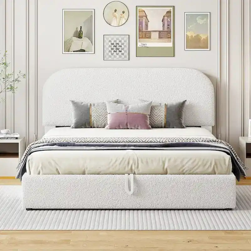 Elegant Upholstered Platform Bed with Curved Headboard
