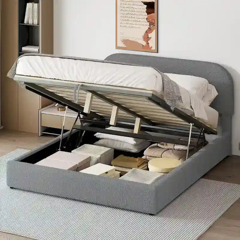 Elegant Upholstered Platform Bed with Curved Headboard