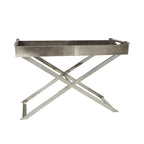 Leather Tray Table Side End Accent Table with Diagonal Silver Legs and Handles - Grey - Roche River Decor