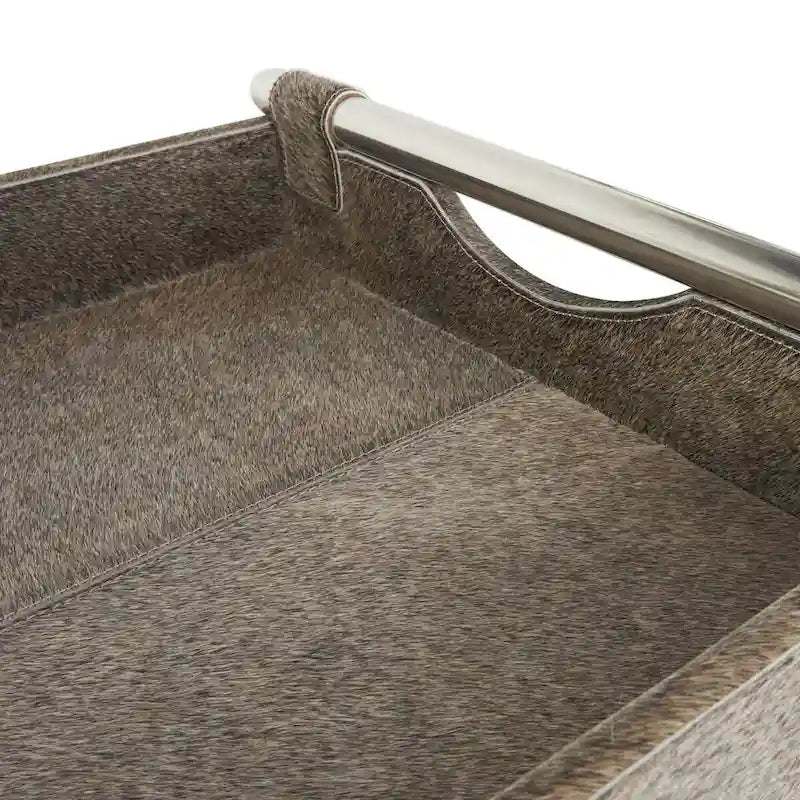Leather Tray Table Side End Accent Table with Diagonal Silver Legs and Handles - Grey - Roche River Decor