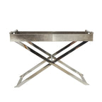 Leather Tray Table Side End Accent Table with Diagonal Silver Legs and Handles - Grey - Roche River Decor