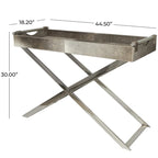 Leather Tray Table Side End Accent Table with Diagonal Silver Legs and Handles - Grey - Roche River Decor