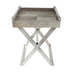 Leather Tray Table Side End Accent Table with Diagonal Silver Legs and Handles - Grey - Roche River Decor