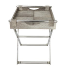 Leather Tray Table Side End Accent Table with Diagonal Silver Legs and Handles - Grey - Roche River Decor