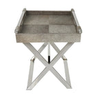 Leather Tray Table Side End Accent Table with Diagonal Silver Legs and Handles - Grey - Roche River Decor