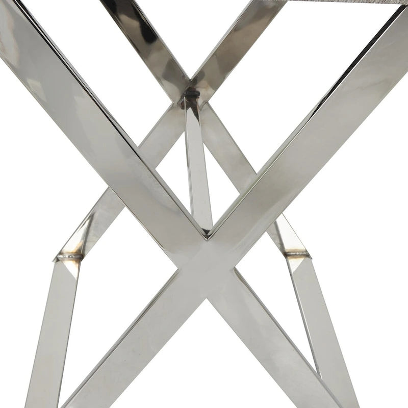 Leather Tray Table Side End Accent Table with Diagonal Silver Legs and Handles - Grey - Roche River Decor