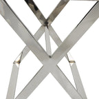 Leather Tray Table Side End Accent Table with Diagonal Silver Legs and Handles - Grey - Roche River Decor