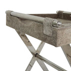 Leather Tray Table Side End Accent Table with Diagonal Silver Legs and Handles - Grey - Roche River Decor