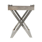Leather Tray Table Side End Accent Table with Diagonal Silver Legs and Handles - Grey - Roche River Decor